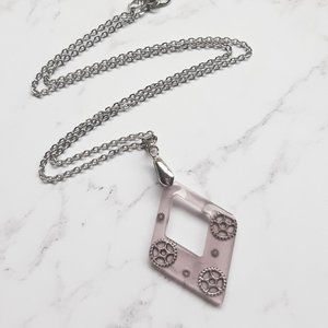 Handmade Necklace Steampunk Floating Gears Pale Pastel Lavender Geometric Resin